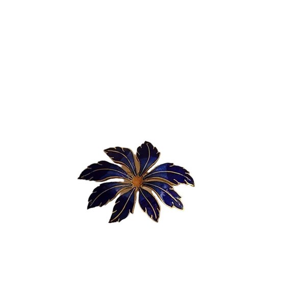 Vintage Blue Enamel Foliage Flower Two Tone Blue Shades Enamel Pin Brooch - Picture 5 of 14